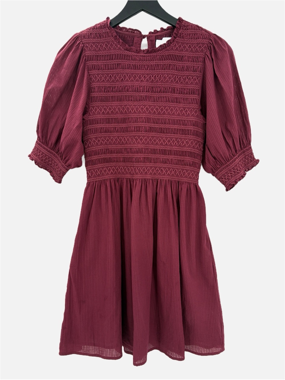 Hill House Home The Vivi Nap Dress Burgundy Shadow Stripe Smocked Cotton Dress S - Picture 2 of 7
